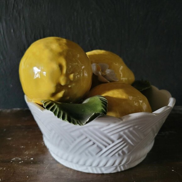Vintage Ceramic Basket With Lemons Made in Italy, Vintage Ceramic Fruit - Picture 3 of 11
